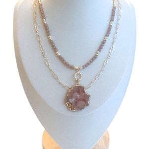 Elegant Gold and Pink Layered Necklace